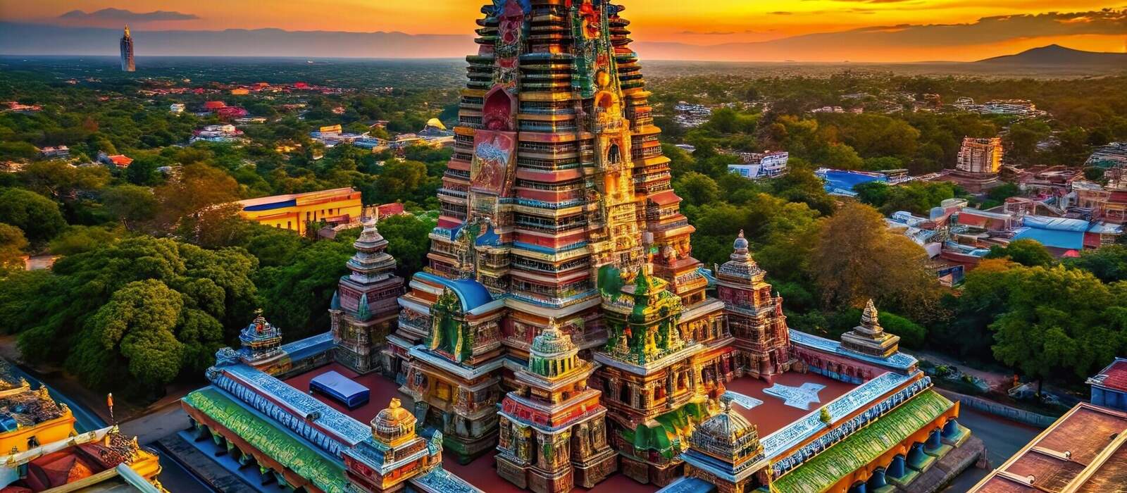 Aerial view: Meenakshi Temple's intricate beauty unfolds in stunning drone photography from Tamil Nadu, India. © ChannelPIC - stock.adobe.com